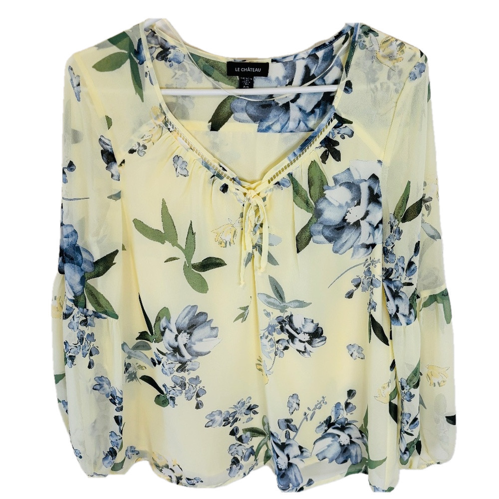 Le Chateau Yellow Floral Blouse Small - Picture 2 of 7